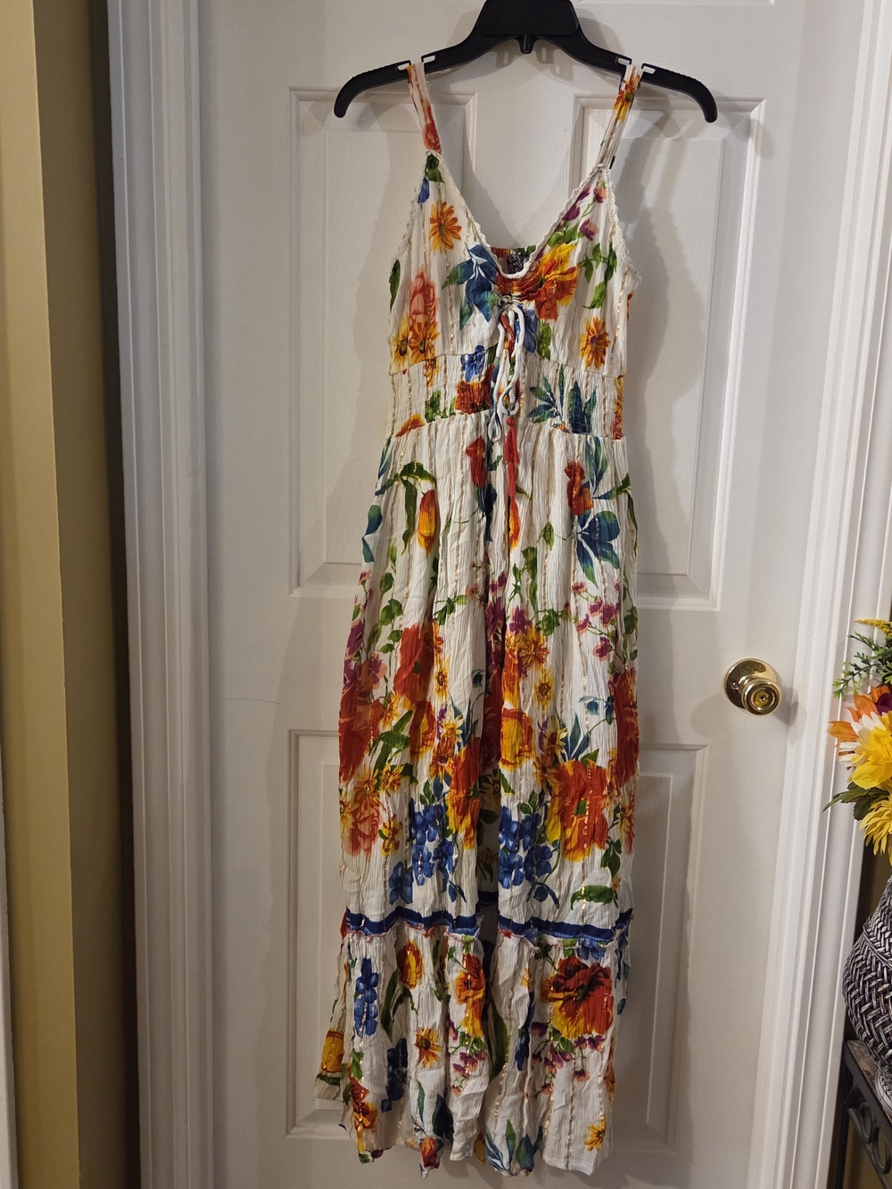 Floral White Maxi Dress with Vibrant Multi-Color Print